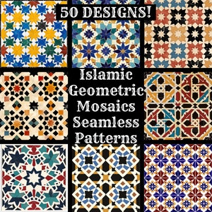 Islamskie mozaiki geometryczne bezszwowe papiery cyfrowe, papier do scrapbookingu do druku bezszwowe tekstury, cyfrowe natychmiastowe pobieranie Islamskie mozaiki