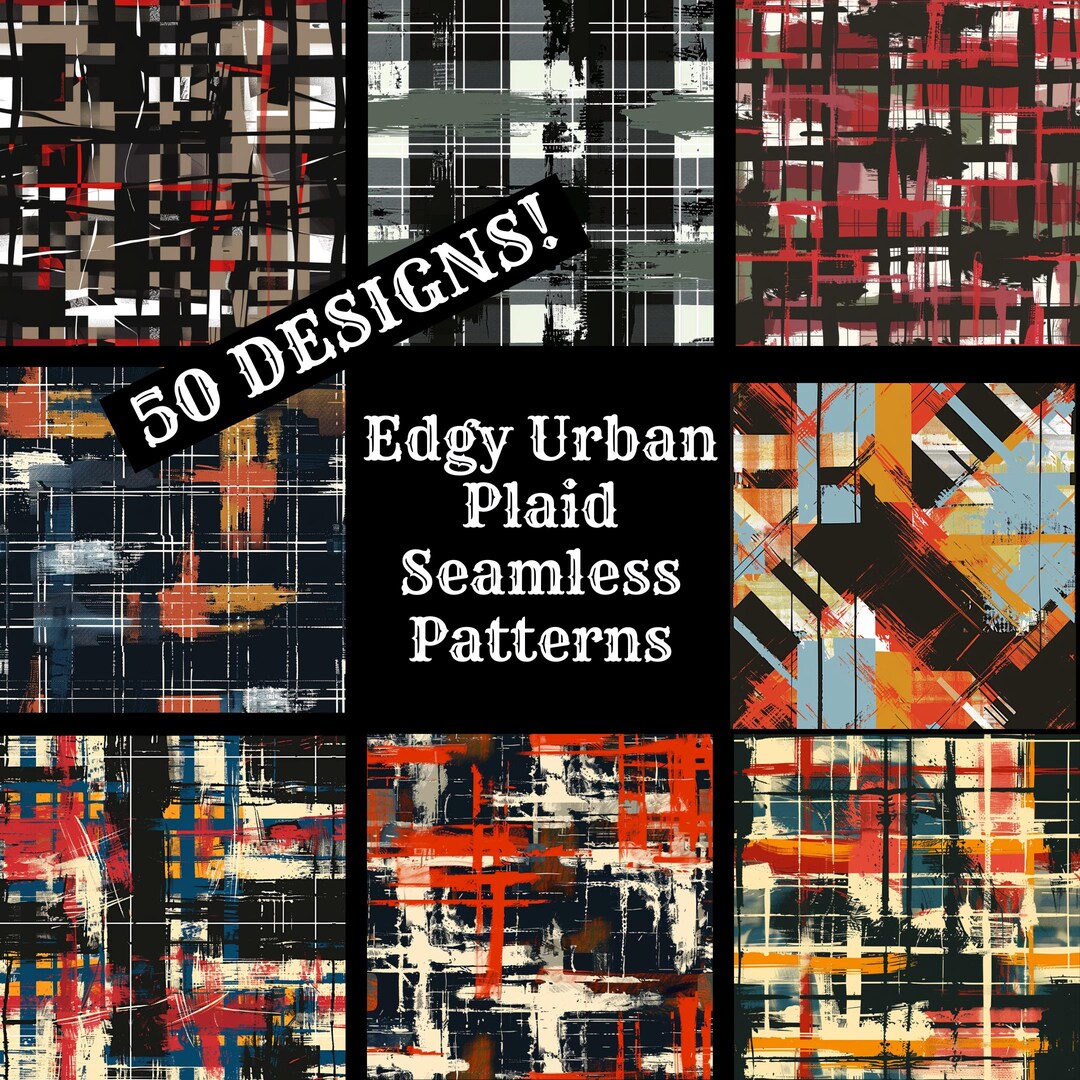 Edgy Urban Plaid Seamless Patterns: 50 PNG Digital Papers (digital ...
