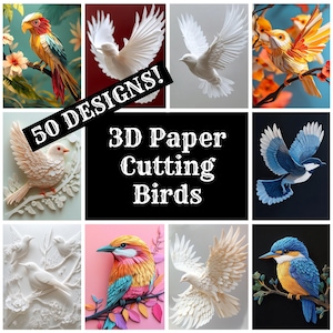 3D Papierausschnitt Vögel Journal Papier, 3D Papierausschnitt Vögel Druckbares Papier, Vintage Journal Zubehör, Journal Inserts