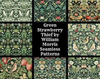 William Morris Strawberry Thief Seamless Pattern: Green Digital Paper (Digital Download)