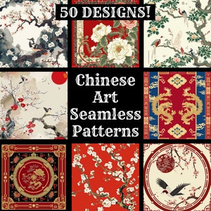 Chinesische Kunst nahtlose digitales Papier, druckbare Scrapbook Papier nahtlose Texturen, digitale Sofort-Download chinesische Kunst Stoff Sublimation
