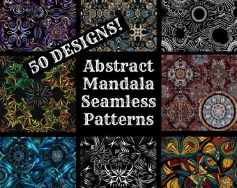 Abstract Mandala Seamless Patterns: 50 PNG Digital Papers (Digital Download)