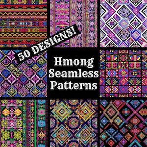 Hmong Seamless Pattern Digital Paper: 50 PNG Designs (Digital Download)