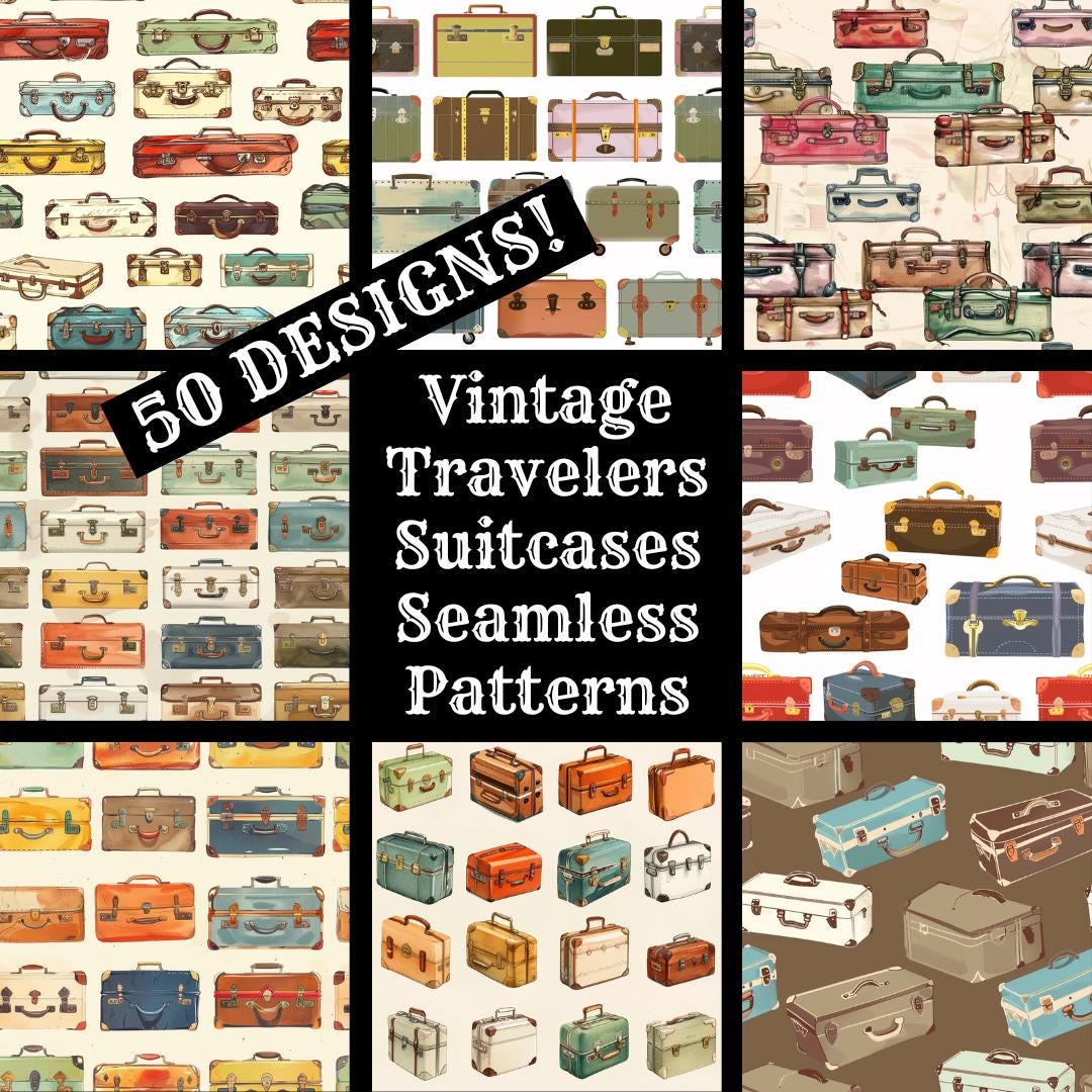 Fun Suitcase Pattern Vintage Suitcase Pattern: Seamless Traveler's Texture (digital Download ...