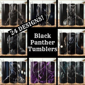 Paquete de 24 vasos Black Panther Vaso estrecho Black Panther de 20 oz Diseños de sublimación Vaso cónico Black Panther PNG
