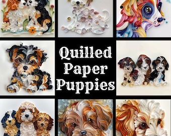 Quilled Paper Puppies: High-Resolution Digital Paper (PNG)