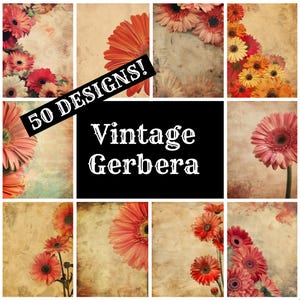 Vintage Gerbera Journal Paper, Vintage Gerbera Printable Paper, Vintage Vintage Gerbera Journal Supplies, Journal Inserts
