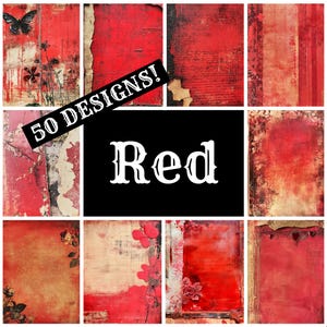 Red Journal Paper, Red Printable Paper, Vintage Journal Supplies, Journal Inserts