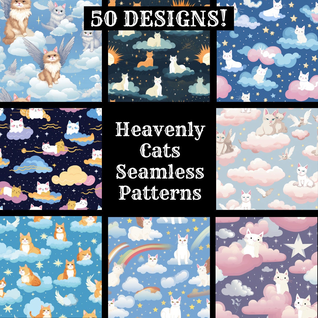 Heavenly Cats Seamless Digital Paper, Printable Scrapbook Paper ...