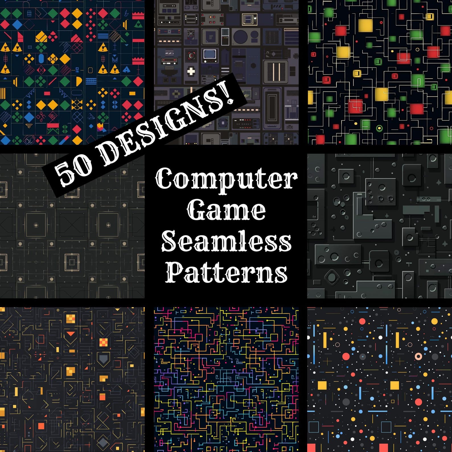 Hidden Patterns Computer Computer Game Seamless Patterns: 50 PNG Textures (digital Download) - Etsy