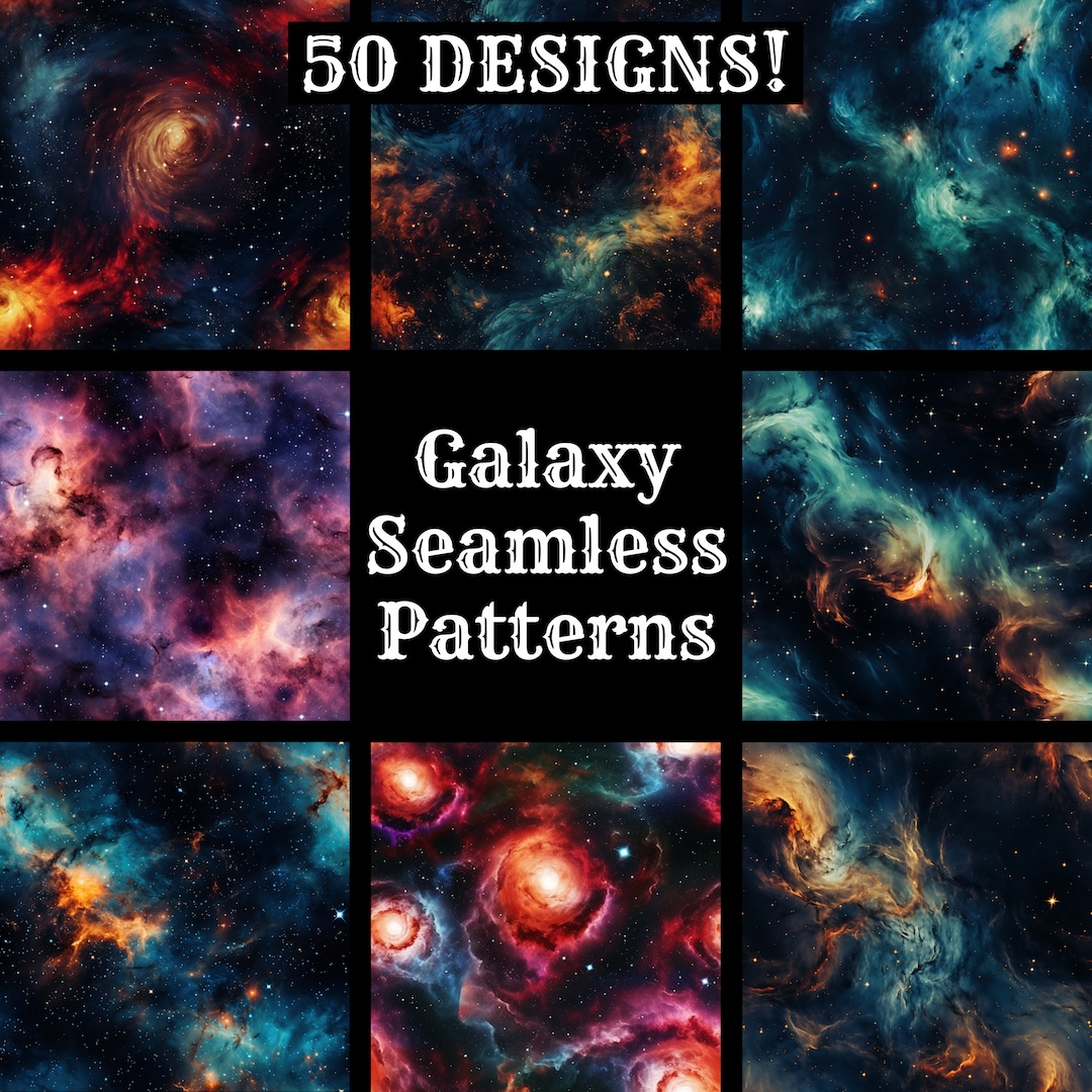 Galaxy Seamless Pattern Bundle: 50 PNG Digital Papers (digital Download ...