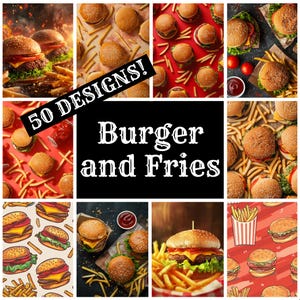 Burger and Fries Journal Paper, Burger and Fries Printable Paper, Vintage Journal Supplies, Journal Inserts