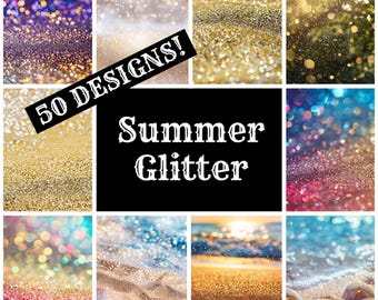 Summer Glitter Digital Paper: 50 PNG Scrapbook Designs (Digital Download)