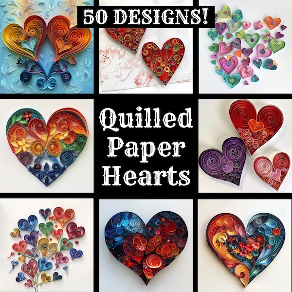 Quilled Paper Hearts Paper, Quilled Paper Hearts  Printable Paper, Quilling Hearts, Quilled Paper Hearts Journal Supplies, Journal Inserts