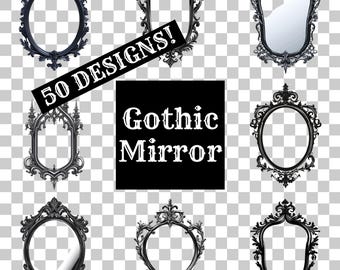 Gothic Spiegel Clipart: 50 PNG Overlays (Digitaler Download)
