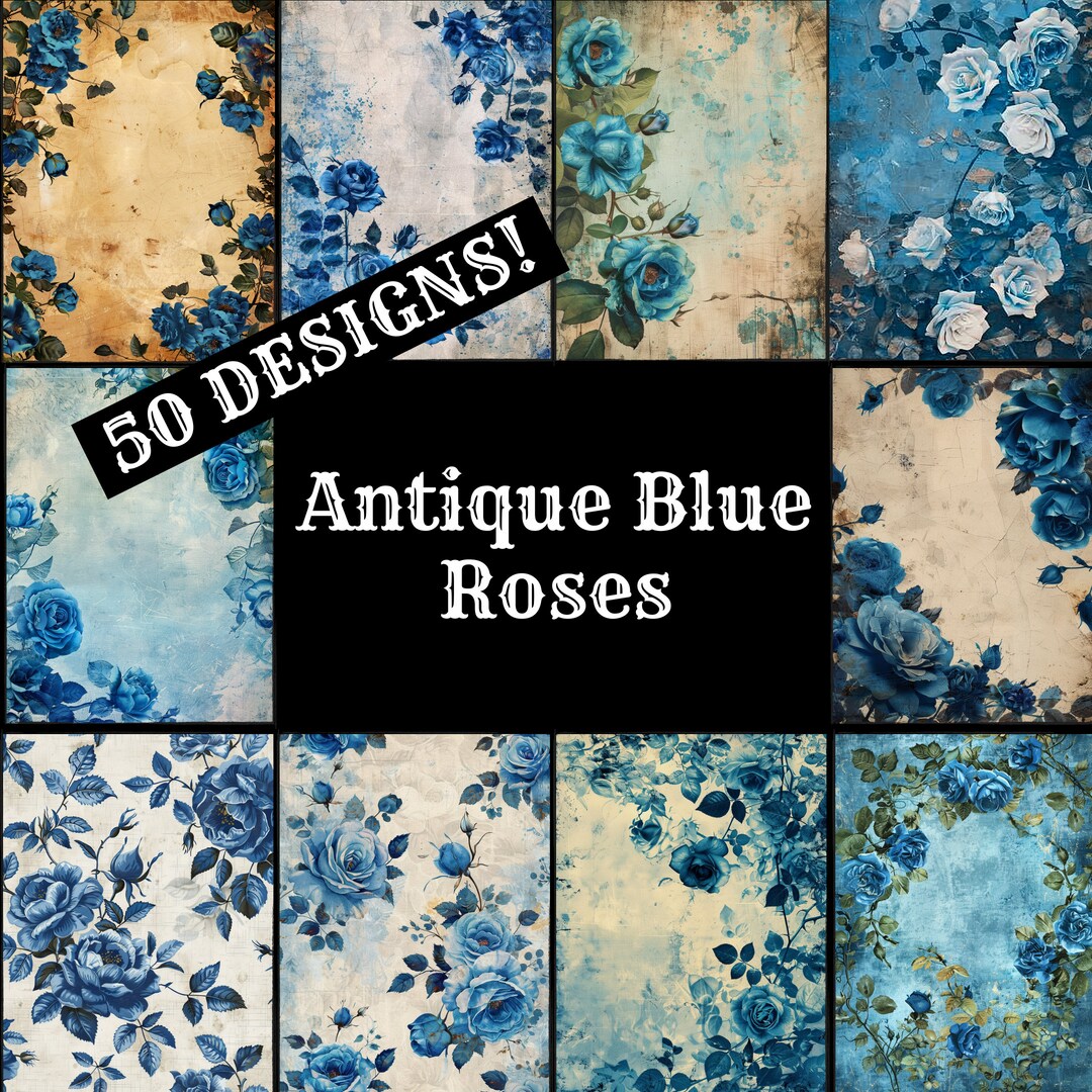 Antique Blue Roses Journal Paper, Antique Blue Roses Printable Paper ...