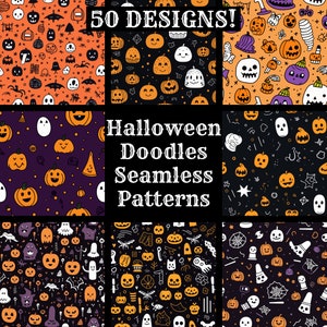 Halloween Doodles Seamless Digital Paper, Printable Scrapbook Paper Seamless Textures, Instant Download, Commercial Use Halloween Pattern