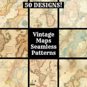 Vintage Maps Nahtloses digitales Papier, druckbares Scrapbook Papier Nahtlose Texturen, digitale Sofortiger Download Nahtlose Vintage Maps Sublimation