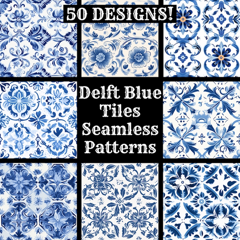 a collection of blue and white tile patterns