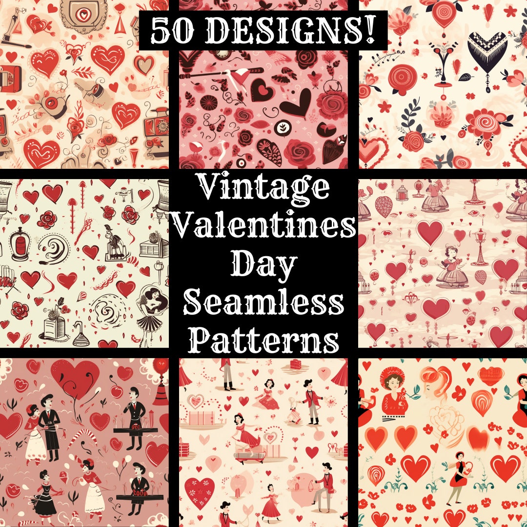 Vintage Valentines Day Seamless Digital Paper, Printable Scrapbook ...