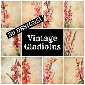 Papier de journal glaïeul vintage, papier imprimable glaïeul vintage, fournitures de journal glaïeul vintage vintage, intercalaires de journal