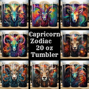 Steenbok Tumbler Wrap Bundel 20 Pack 20 oz Skinny Tumbler Sublimatie Ontwerpen Rechte Taps toelopende Tumbler PNG, Instant Download Zodiac
