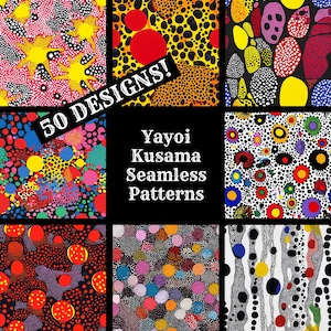 Carta digitale senza soluzione di continuità Yayoi Kusama, carta per album di ritagli stampabile Yayoi Kusama, texture senza soluzione di continuità, download digitale istantaneo