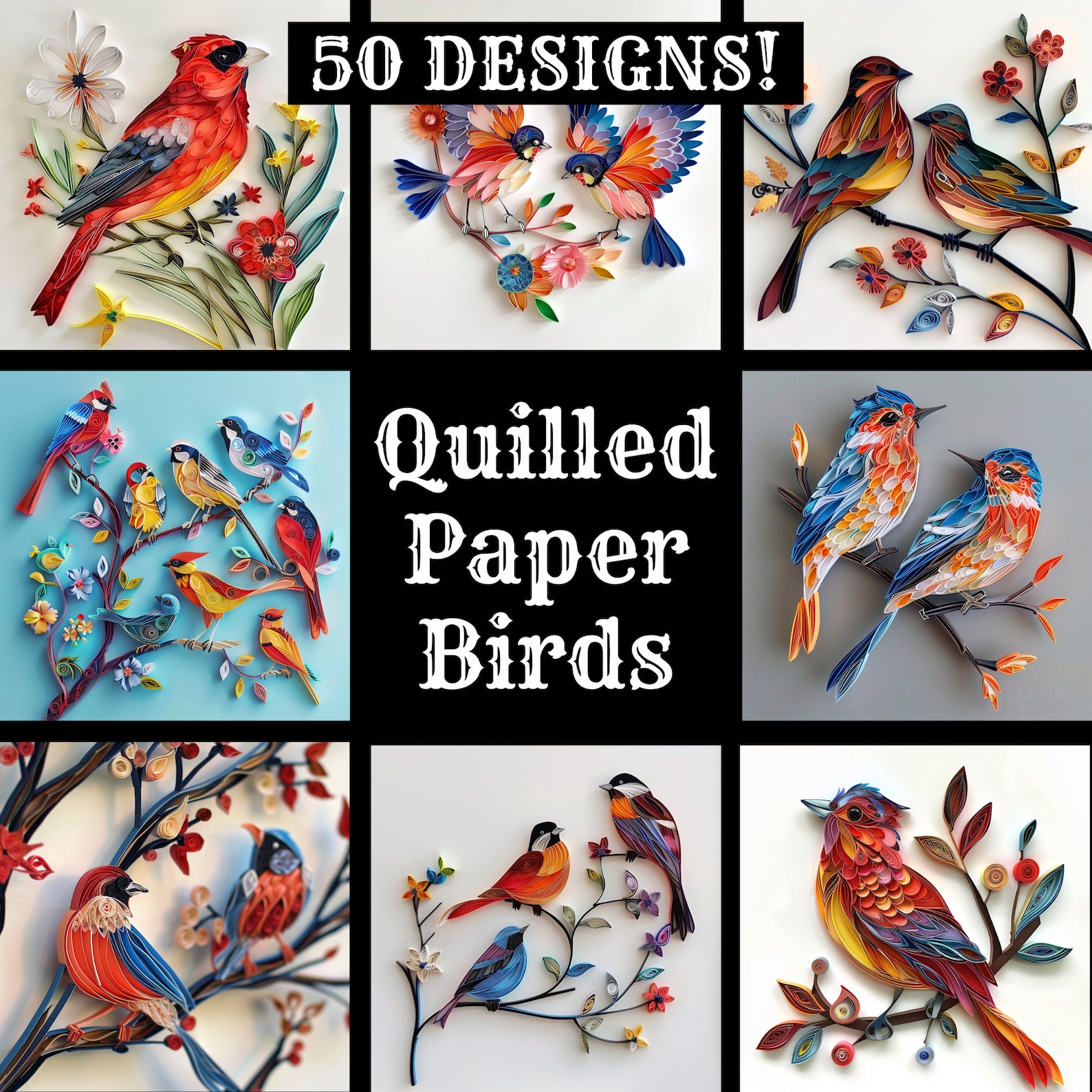Quilled Paper Birds Digital Paper: Scrapbook Journal Inserts (PNG) - Etsy