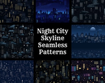 Patrón sin costuras de horizonte nocturno de ciudad: Papel para álbum de recortes (descarga digital)
