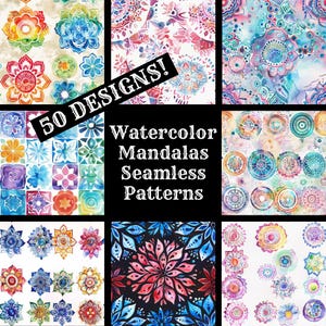 Papier numérique sans couture de mandalas aquarelle, textures transparentes de papier de scrapbooking imprimable, téléchargement numérique immédiat