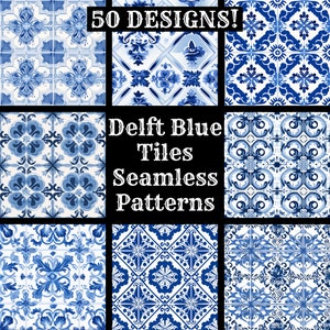 a collection of blue and white tile patterns