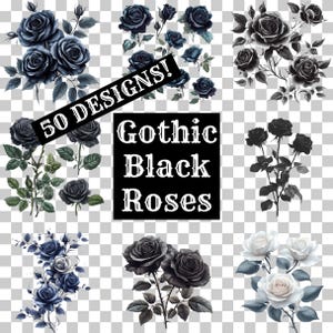 Gothic Black Roses Clip Art: Translucent PNG Overlays (Digital Download)
