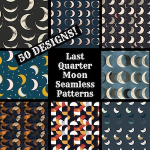 Last Quarter Moon Seamless Digital Paper, Moon Printable Scrapbook Paper Seamless Textures, Digital Instant Download