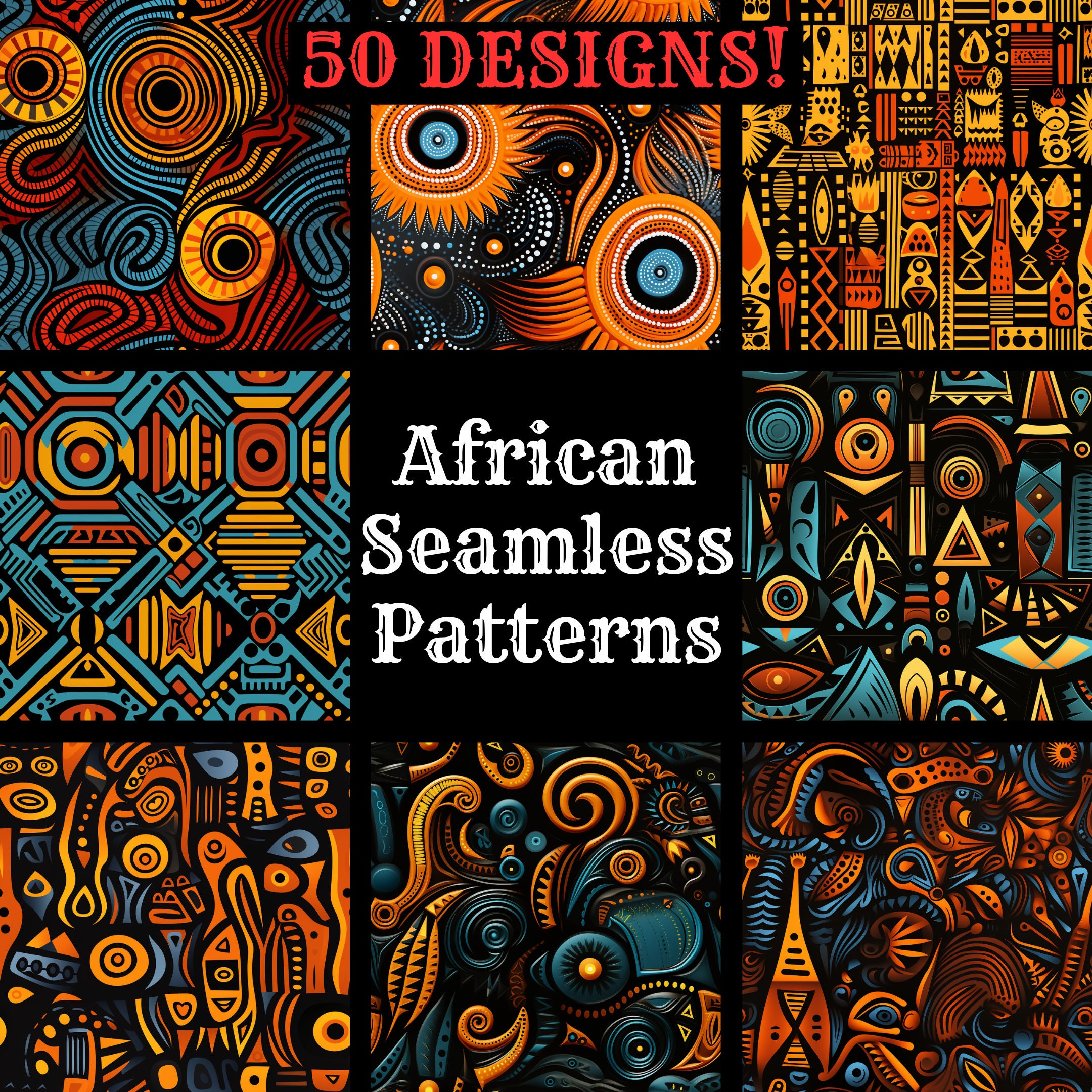 African Pattern Digital Paper: Seamless Texture Designs (PNG, 300 Dpi ...