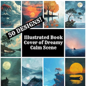 Portada de libro ilustrada con escena tranquila de ensueño, papel para diario, papel imprimible, suministros para diarios antiguos, insertos para diarios