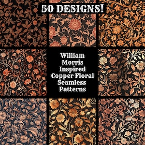 William Morris Inspired Copper Floral Seamless Patterns (Digital Download)