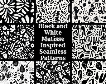 Matisse Inspired Seamless Pattern: Black and White Digital Paper (Digital Download)