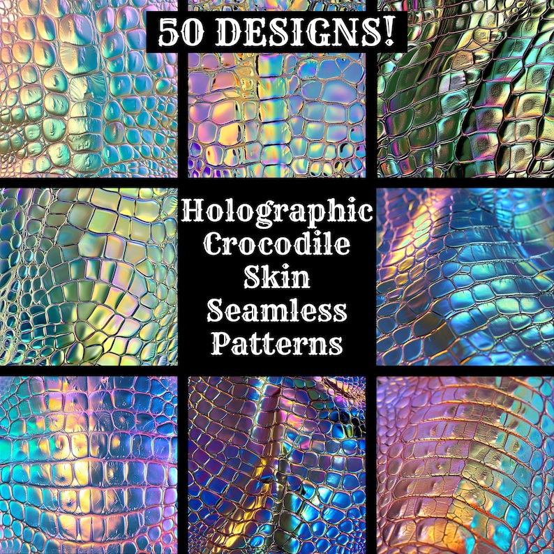 a collage of holographic skin seamless patterns