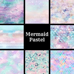 Papel digital sin costuras con diseño de sirena en tonos pastel, papel para álbumes de recortes imprimible con texturas sin costuras, descarga instantánea, uso comercial, patrón de sirena