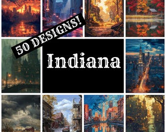 Indiana Digital Paper: Vintage Scrapbook Journal Inserts (PNG, 8.5x11 in)
