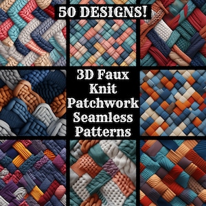 Faux Knit Patchwork Seamless Pattern: 3D Digital Paper (Digital Download)