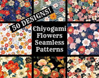 千代紙の花のシームレスパターン：和紙（デジタルダウンロード）