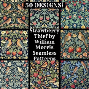 Strawberry Thief by William Morris Seamless Digital Paper, Printable Scrapbook Paper Seamless Textures, Digital Instant Download Strawberry