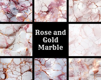 Rose Gold Marble Digital Paper: Scrapbook Backgrounds (PNG)