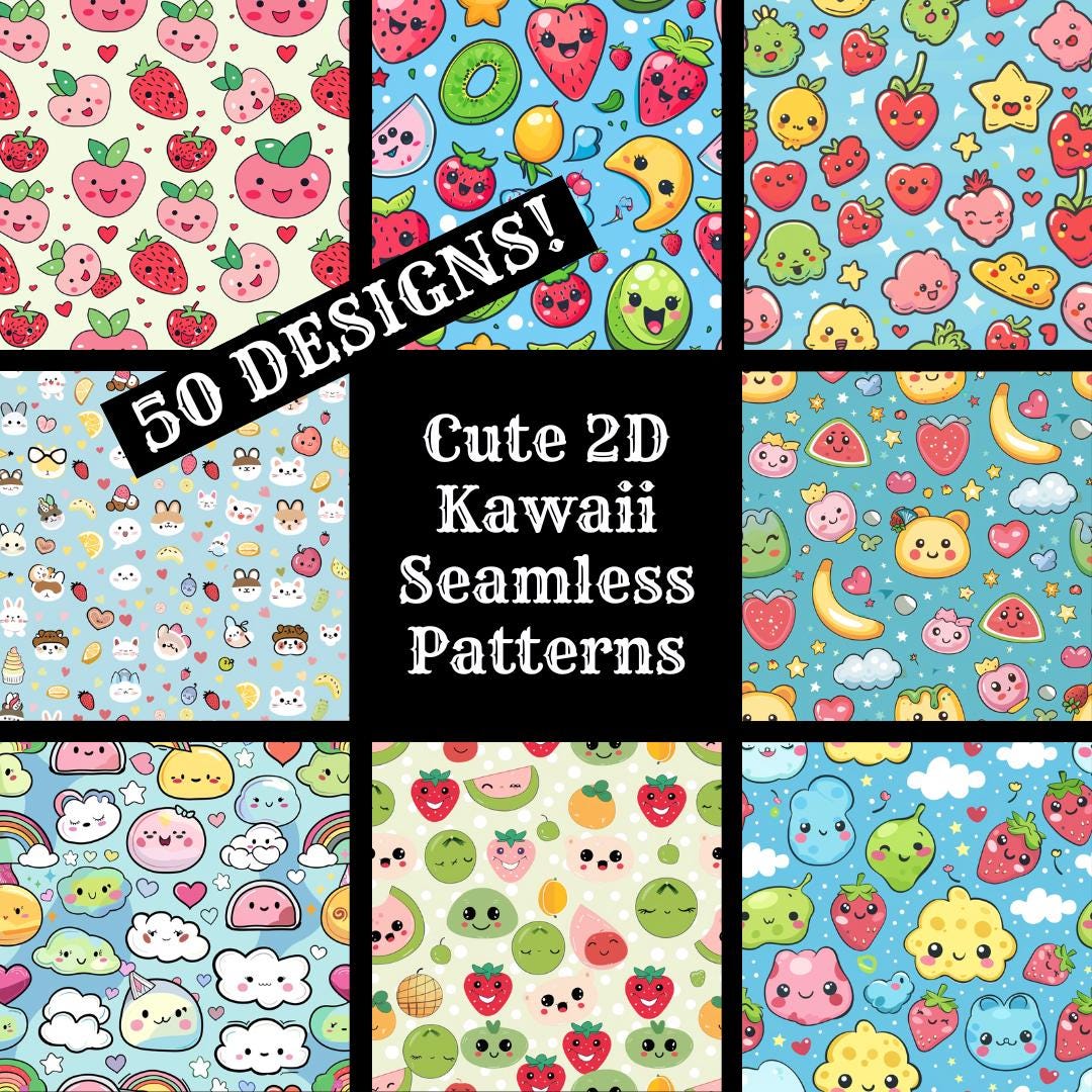 Cute Kawaii Seamless Pattern, 2D Digital Paper (digital Download) - Etsy