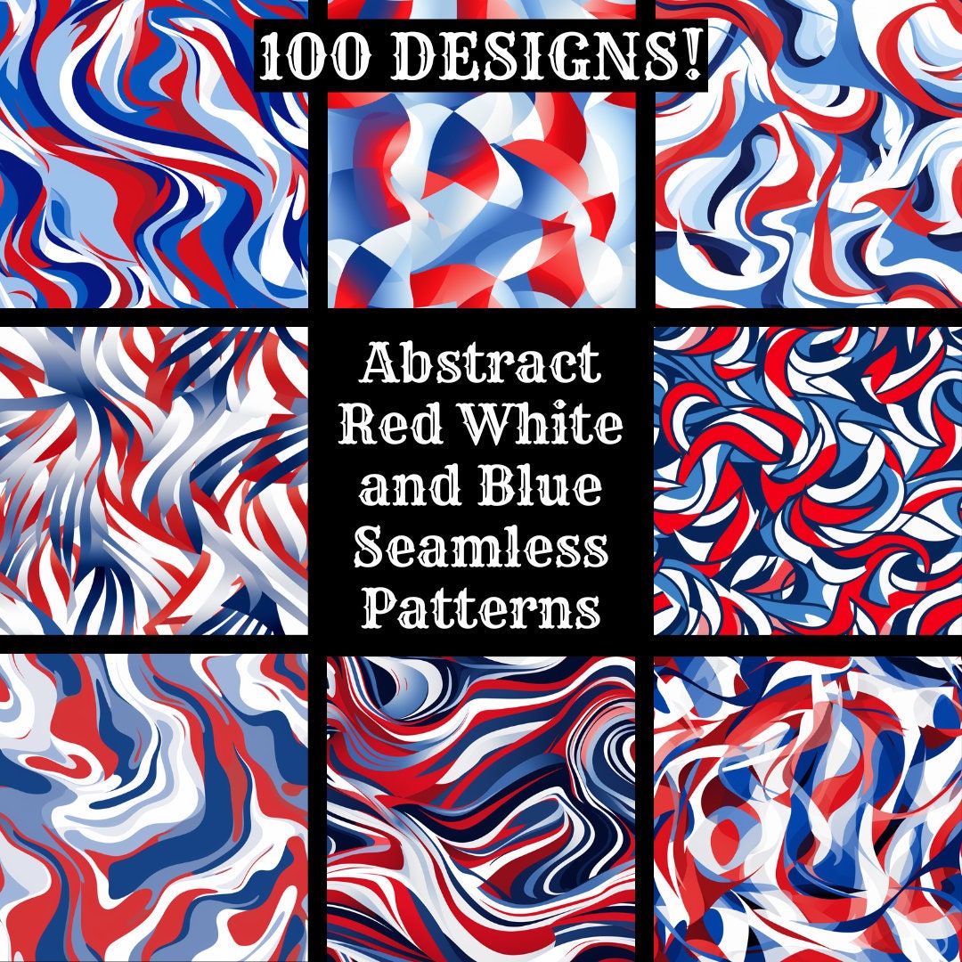 Abstract Red White and Blue Seamless Patterns: Digital Paper (PNG) - Etsy