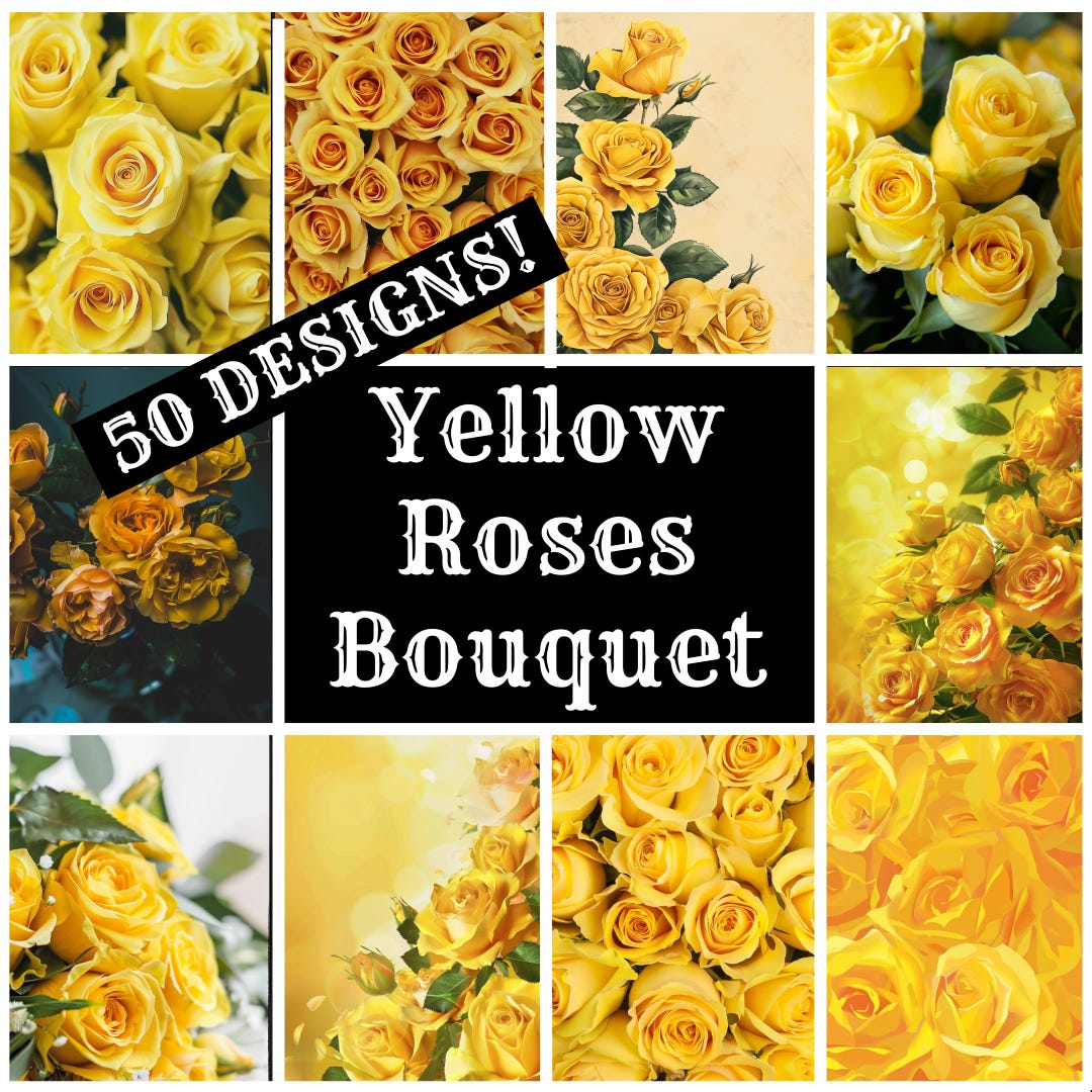 Yellow Roses Digital Yellow Roses Bouquet Digital Paper: Vintage Journal Inserts (PNG, 8 ...