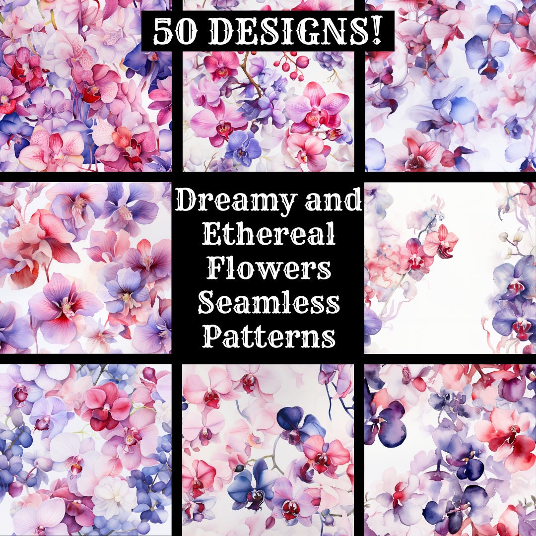 Ethereal Floral Seamless Pattern: Dreamy Watercolor Designs (digital ...
