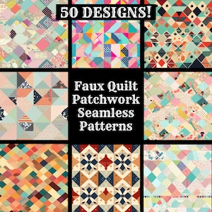 Faux Quilt Patchwork Seamless Digital Paper, Printable Scrapbook Paper Seamless Textures, Digital Instant Download Quilt Faux Patchwork