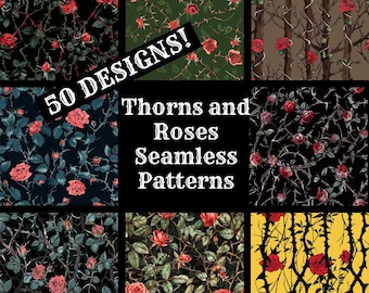 Thorns and Roses Seamless Pattern: Printable Scrapbook Paper (Digital Download)